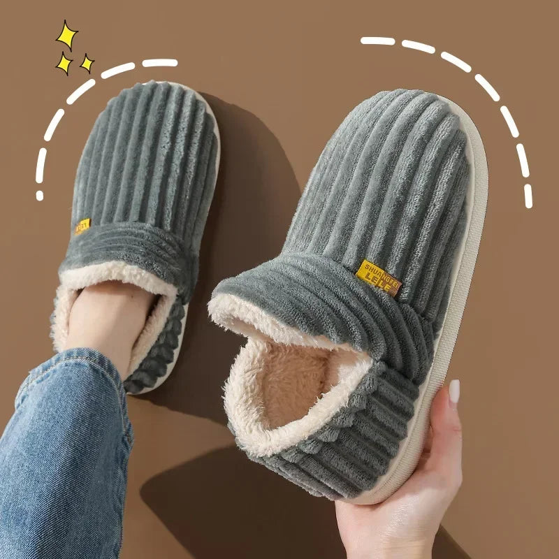 Winter Plush Fur Slippers – Warm Corduroy Indoor Slides