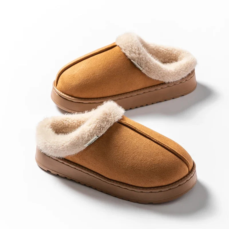 Fluffy Winter Slippers – Warm Suede Closed-Toe House Shoes for Women & Men