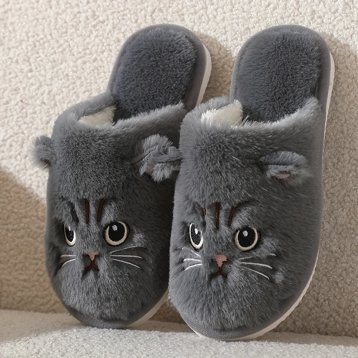 Cat Plush Slippers – Cute 3D Ear Indoor House Shoes with Non-Slip Sole