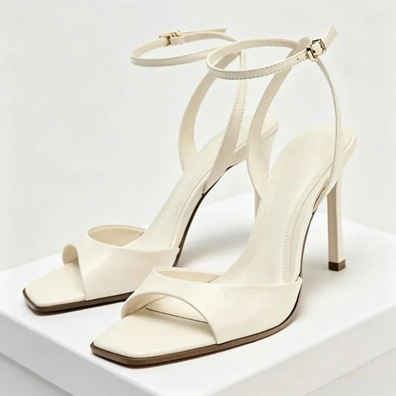 Square Toe Ankle Strap Stiletto Heels – Women's Dress Sandals