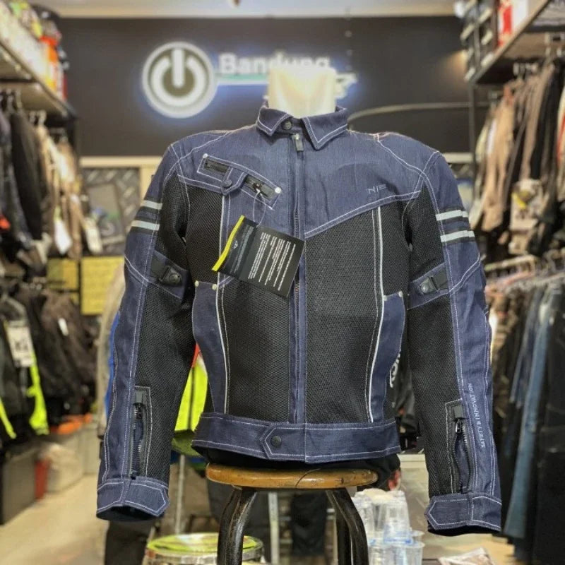 Komine JK006 Mesh Motorcycle Riding Jacket – Breathable Denim Racing Jacket