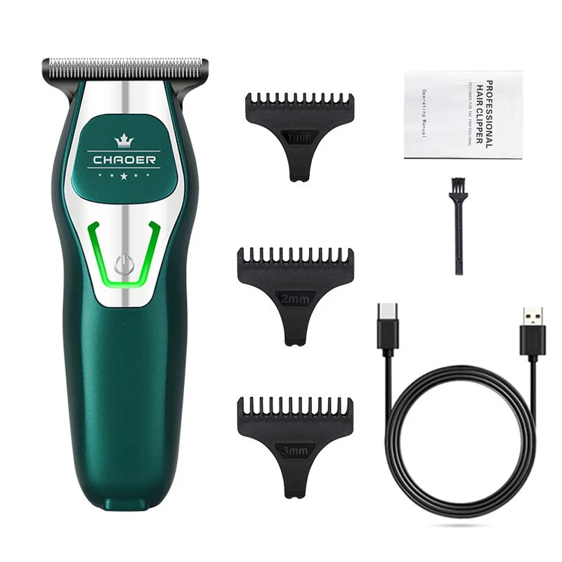 Professional Cordless Hair Clipper – T-Blade 0mm Beard Trimmer for Men