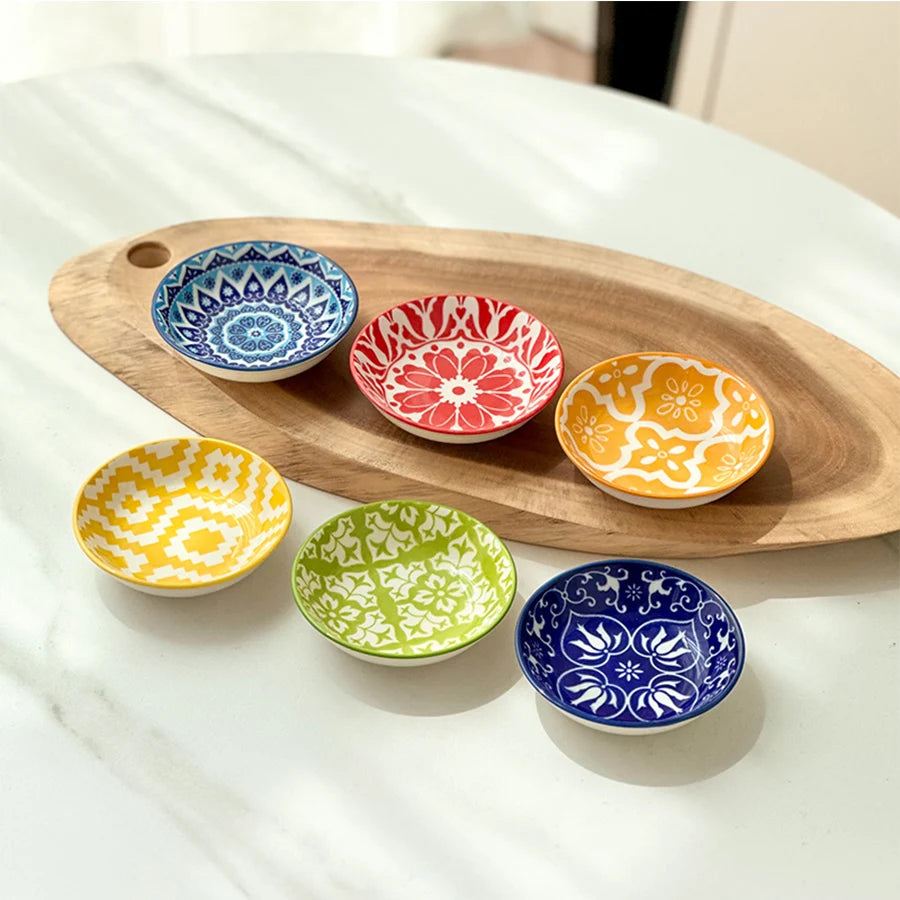 Bohemian Ceramic Condiment Dishes Set