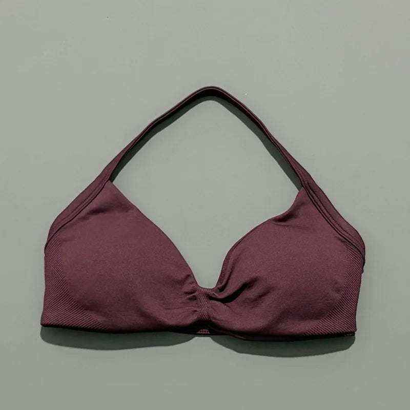 Women's Seamless Push-Up Sports Bra – Strappy Halter Design