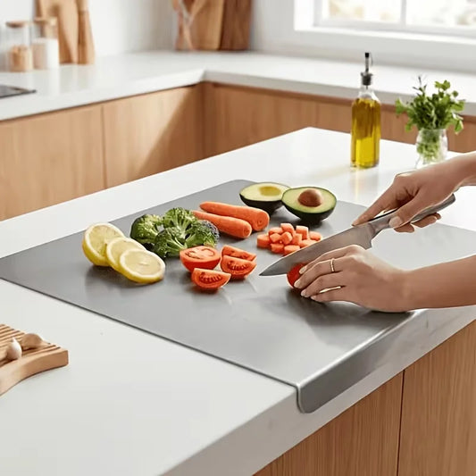 L-Shaped Stainless Steel Chopping Board – Double-Sided