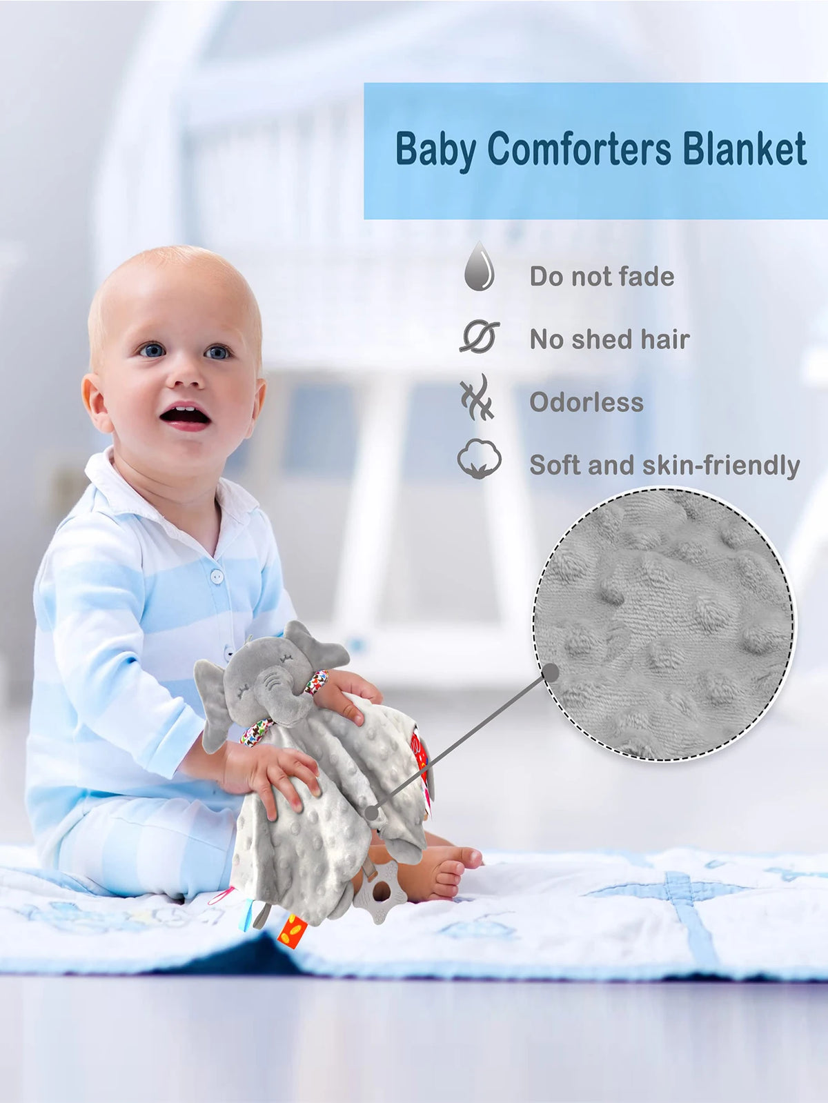 Baby Comforter Blanket Soft Plush Soothing Toy with Teether & Rattle