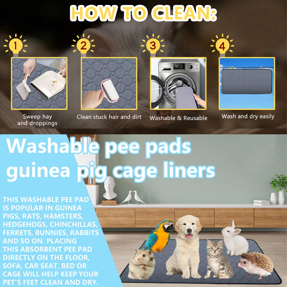 Washable Pet Cage Liner – Reusable Non-Slip Absorbent Mat for Guinea Pigs, Cats & Dogs