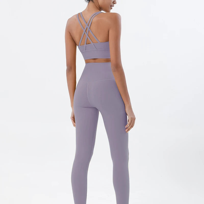 Women's 2-Piece Yoga Set – Nylon Sports Bra & High-Waist Leggings
