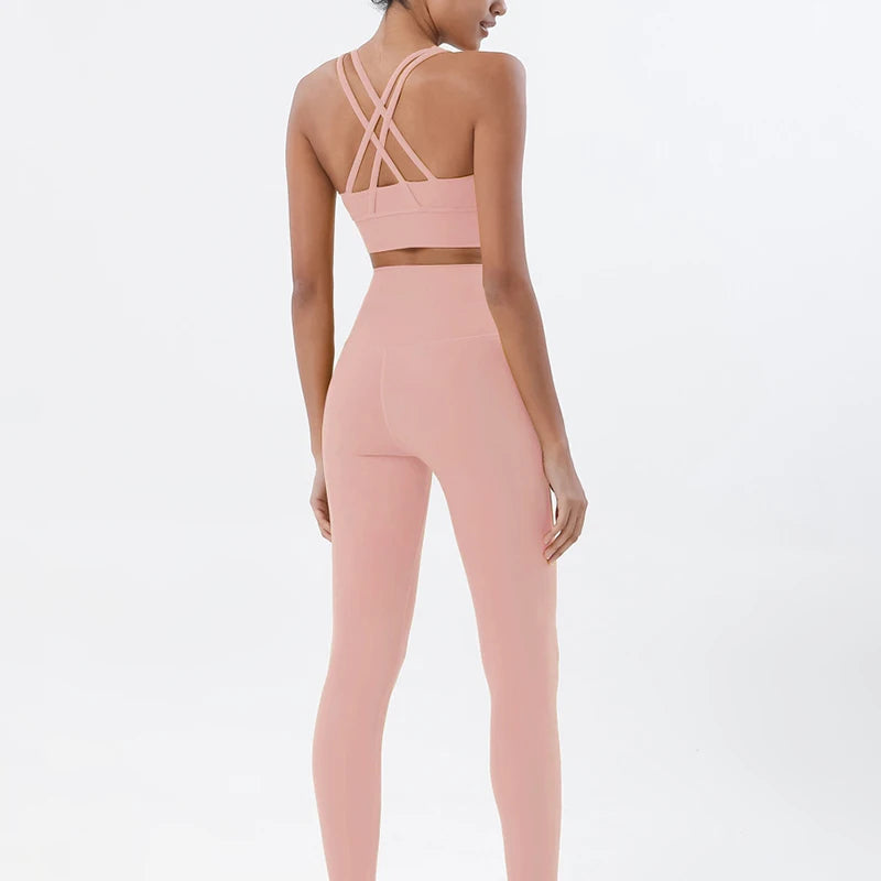 Women's 2-Piece Yoga Set – Nylon Sports Bra & High-Waist Leggings