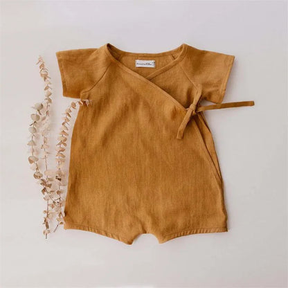 Linen Cotton Baby Romper – Unisex Wrap Jumpsuit for Newborn to Toddler