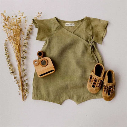 Linen Cotton Baby Romper – Unisex Wrap Jumpsuit for Newborn to Toddler