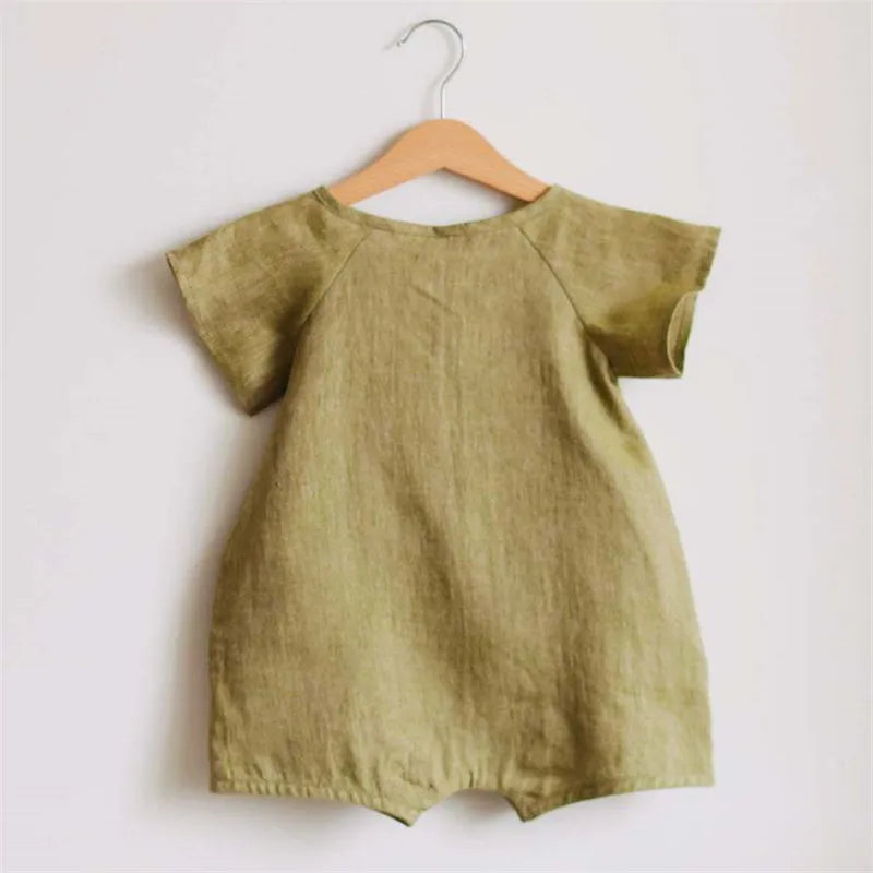 Linen Cotton Baby Romper – Unisex Wrap Jumpsuit for Newborn to Toddler