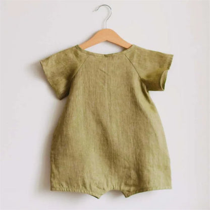 Linen Cotton Baby Romper – Unisex Wrap Jumpsuit for Newborn to Toddler