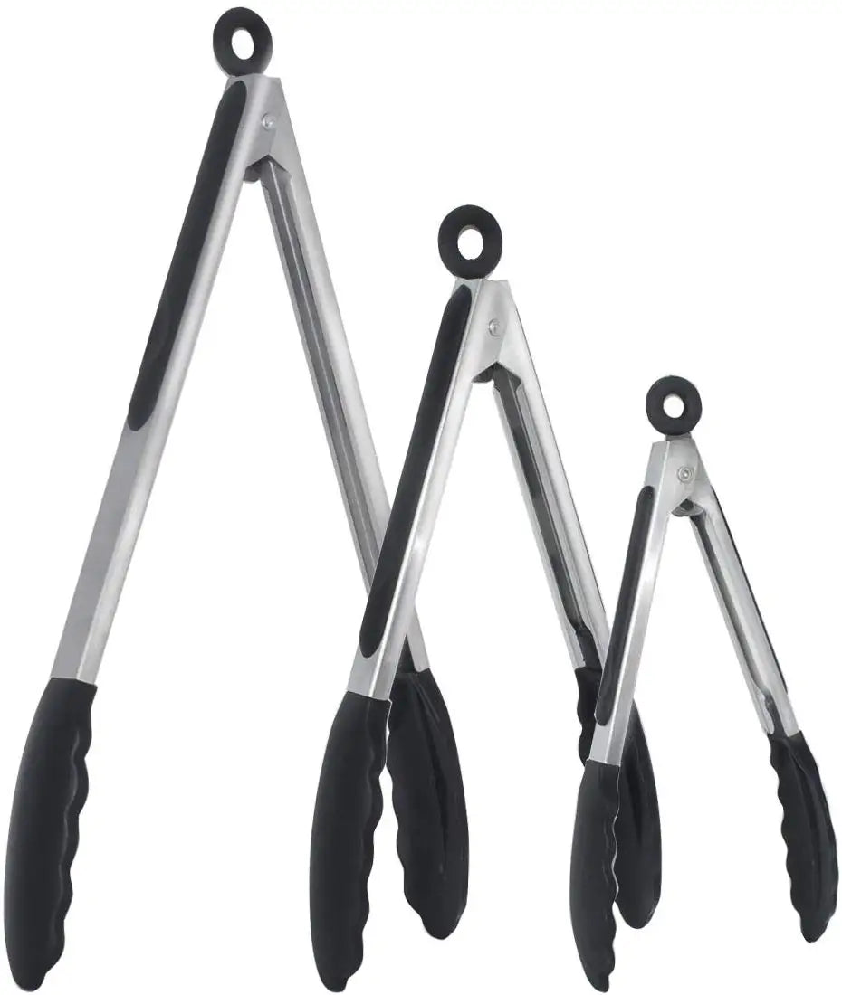 Silicone Kitchen Tongs – Stainless Steel Locking BBQ Tongs
