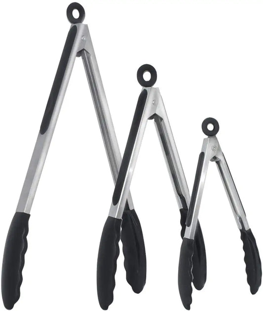 Silicone Kitchen Tongs – Stainless Steel Locking BBQ Tongs