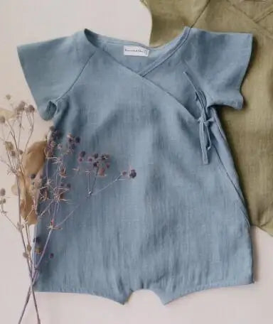 Linen Cotton Baby Romper – Unisex Wrap Jumpsuit for Newborn to Toddler