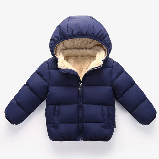 Kids' Winter Hooded Puffer Jacket – Warm Plush Lined Coat for Boys & Girls