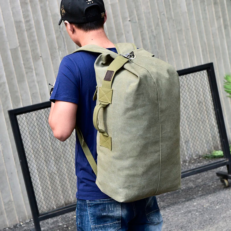 Canvas Bucket Backpack for Men – Large Capacity Travel & Mountaineering Bag