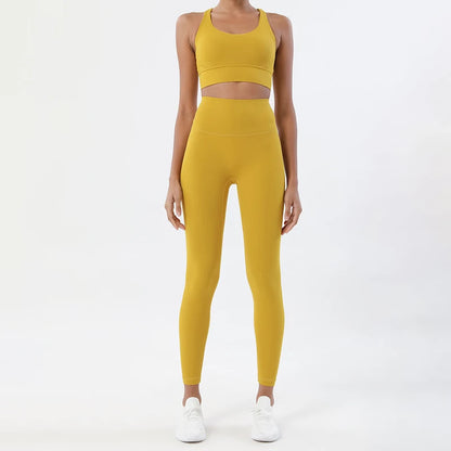 Women's 2-Piece Yoga Set – Nylon Sports Bra & High-Waist Leggings