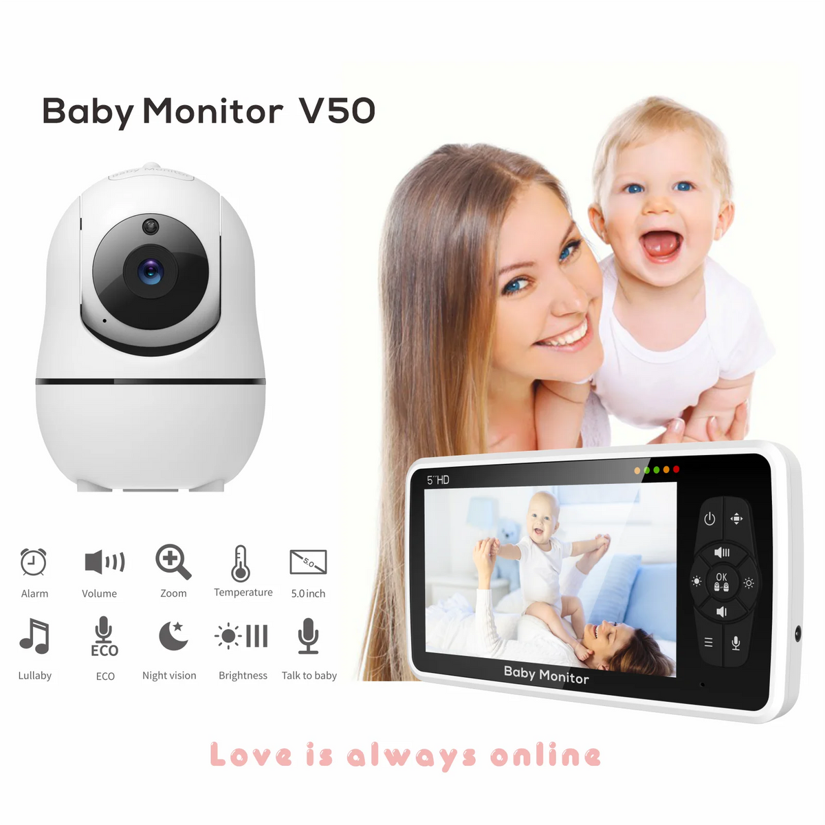 5-Inch Video Baby Monitor with 2 Cameras & Night Vision