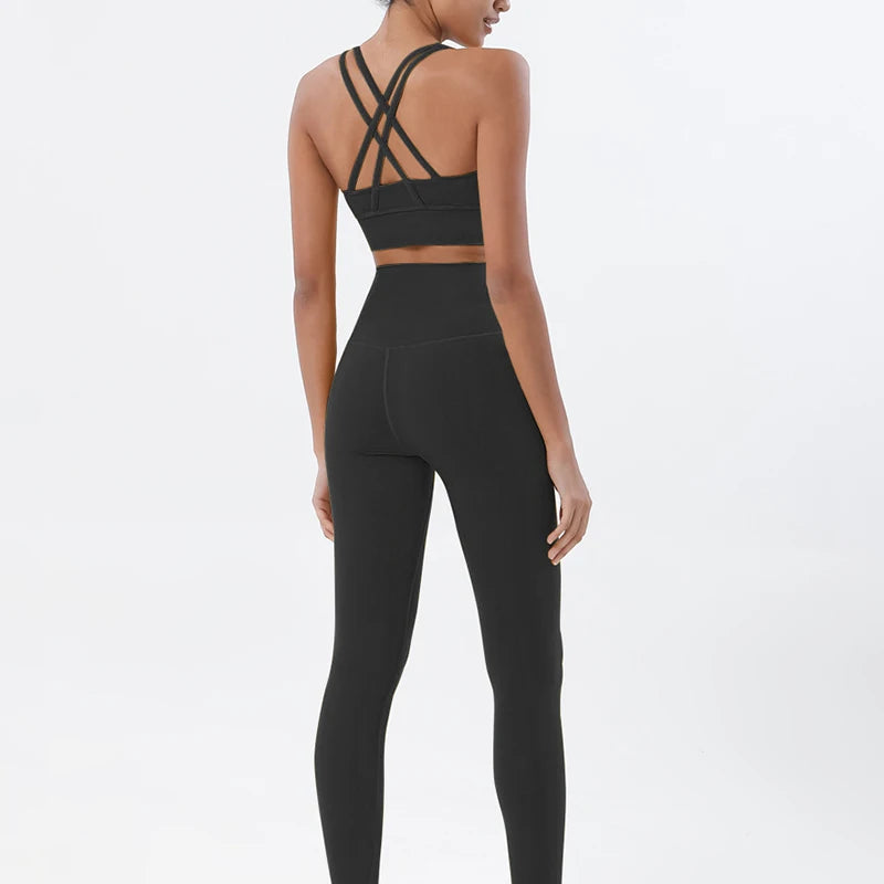 Women's 2-Piece Yoga Set – Nylon Sports Bra & High-Waist Leggings