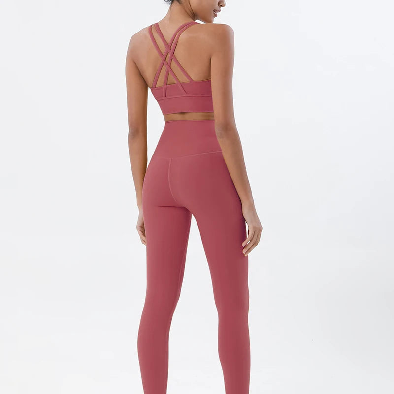 Women's 2-Piece Yoga Set – Nylon Sports Bra & High-Waist Leggings