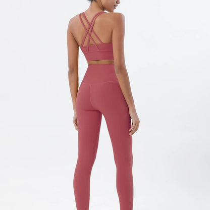 Women's 2-Piece Yoga Set – Nylon Sports Bra & High-Waist Leggings