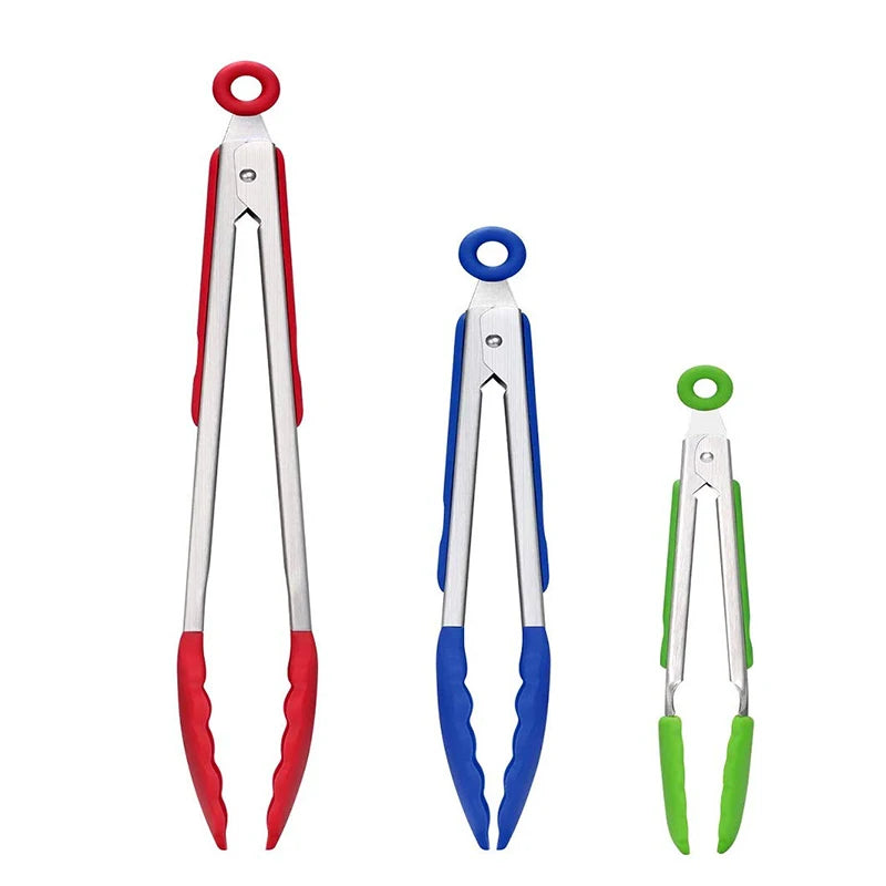 Silicone Kitchen Tongs – Stainless Steel Locking BBQ Tongs