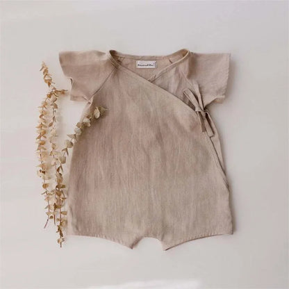 Linen Cotton Baby Romper – Unisex Wrap Jumpsuit for Newborn to Toddler