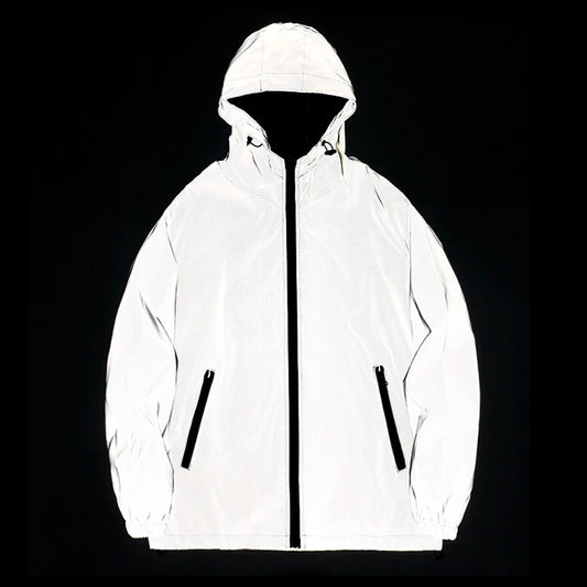 Men's Reflective Hooded Windbreaker Jacket – Waterproof Hip Hop Streetwear