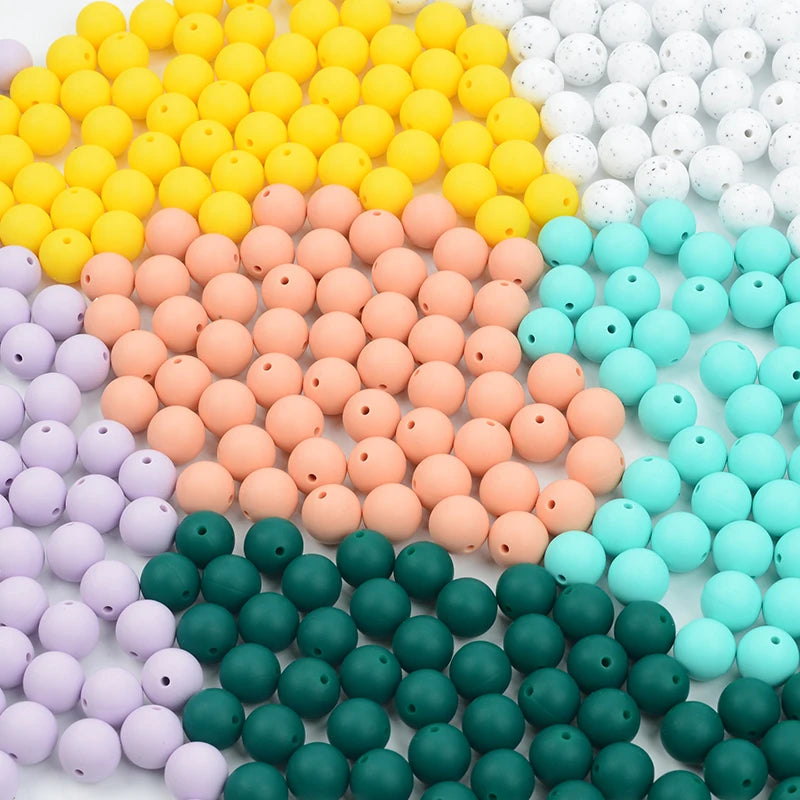 Silicone Beads 12mm Round BPA-Free – 100pcs for Teething Necklace & Pacifier Clips