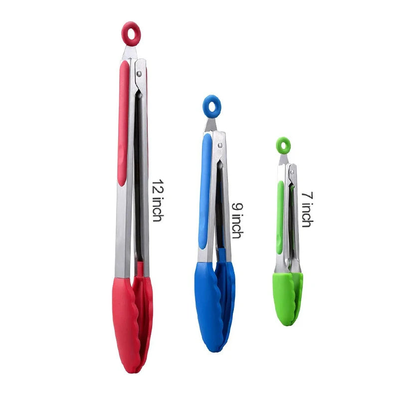 Silicone Kitchen Tongs – Stainless Steel Locking BBQ Tongs