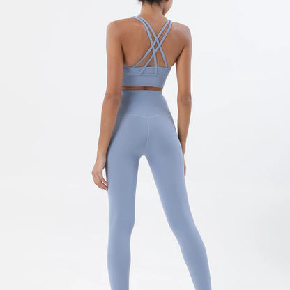 Women's 2-Piece Yoga Set – Nylon Sports Bra & High-Waist Leggings