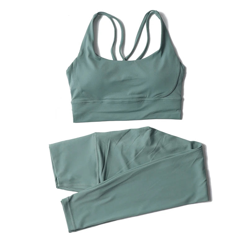 Women's 2-Piece Yoga Set – Nylon Sports Bra & High-Waist Leggings
