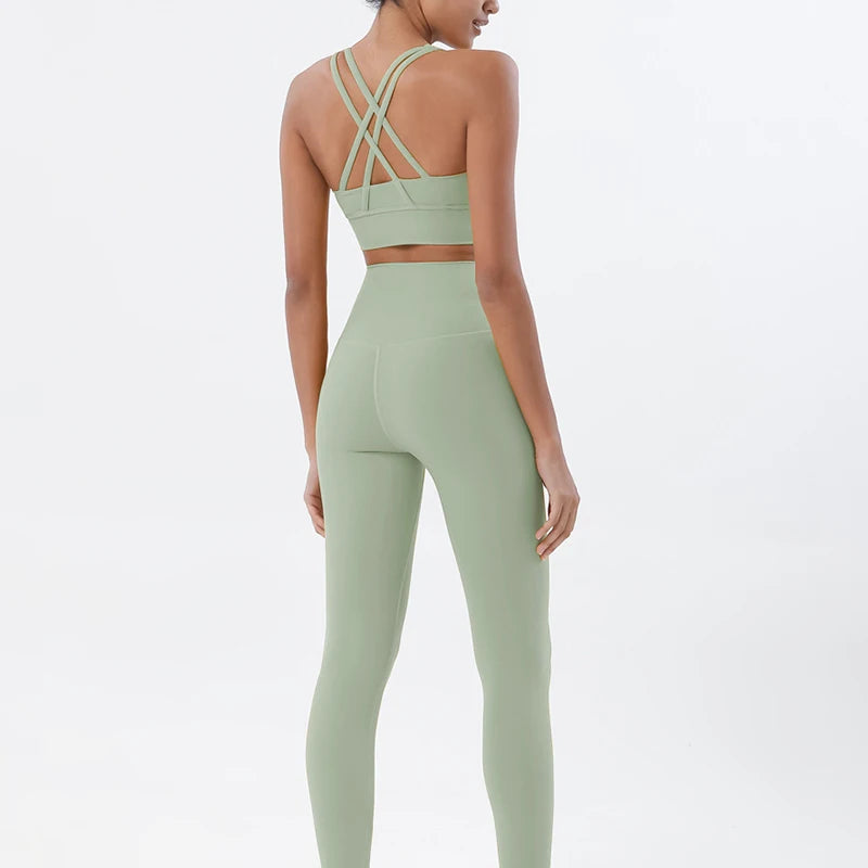 Women's 2-Piece Yoga Set – Nylon Sports Bra & High-Waist Leggings