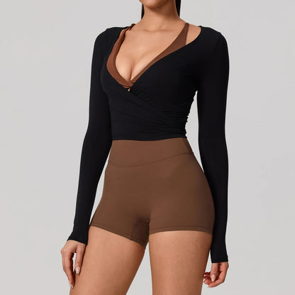 Women's Long Sleeve Wrap Yoga Top | Breathable Quick-Dry