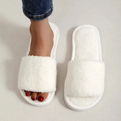 Women's Fluffy Fur Slide Slippers – Soft Plush Open-Toe Home Sandals