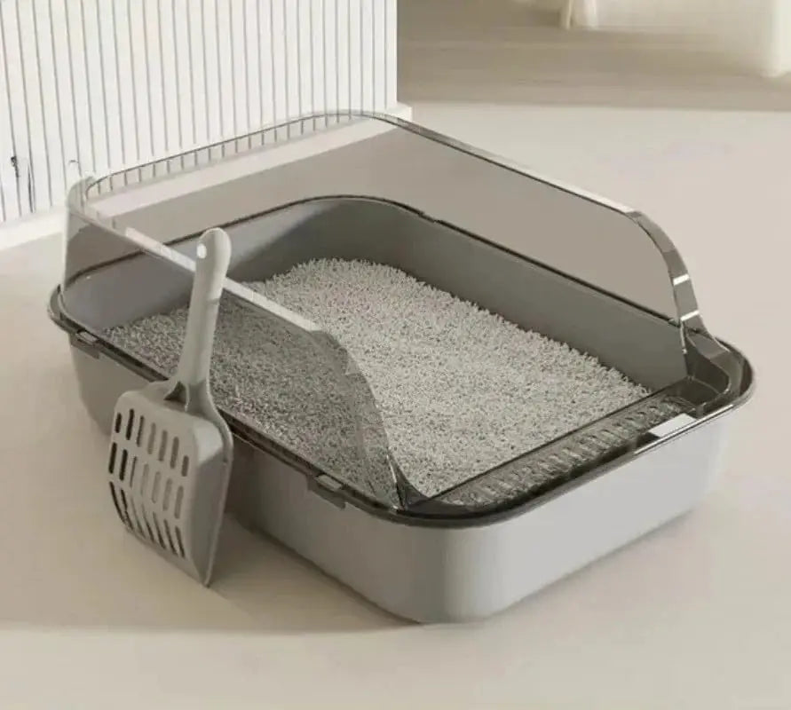 Semi-Enclosed Cat Litter Box – Splashproof Kitten Toilet Tray