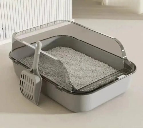 Semi-Enclosed Cat Litter Box – Splashproof Kitten Toilet Tray