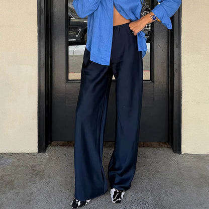 Women's Satin Wide Leg Pants – Elegant High Waist Trousers