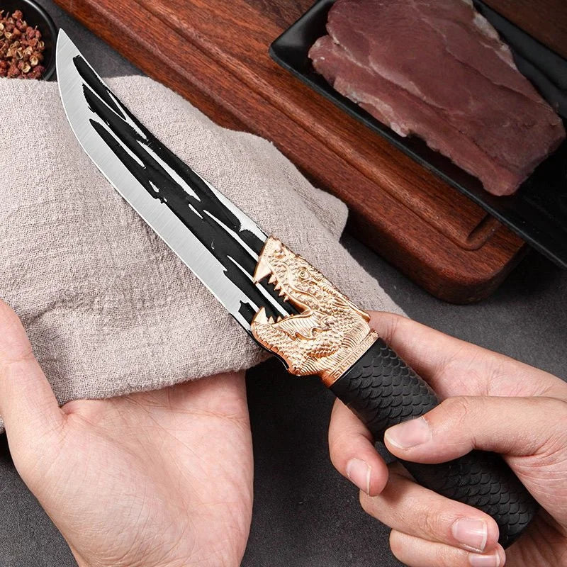 Stainless Steel Boning Knife with Dragon Handle & Sheath