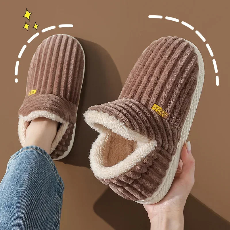 Winter Plush Fur Slippers – Warm Corduroy Indoor Slides