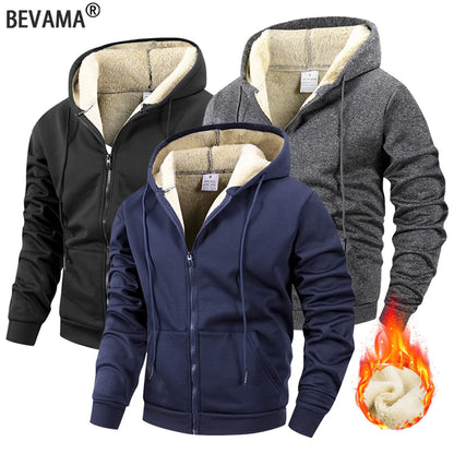 Men's Fleece-Lined Zip-Up Hoodie Jacket – Warm Winter Cardigan