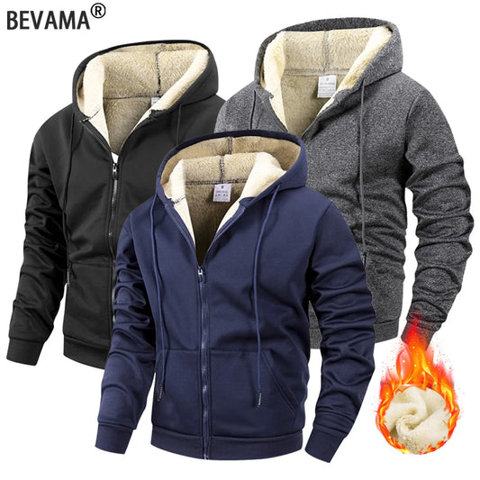 Men's Fleece-Lined Zip-Up Hoodie Jacket – Warm Winter Cardigan