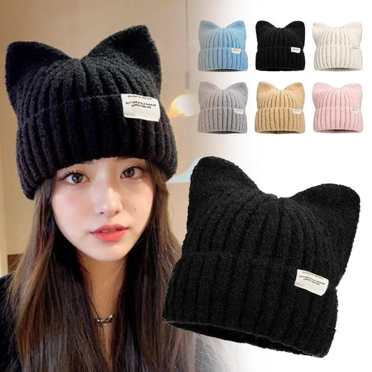 Cat Ear Beanie – Women's Warm Knit Winter Hat