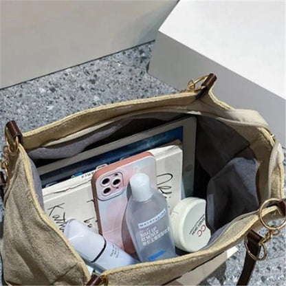 Canvas Tote Bag for Women – Solid Color Shoulder Handbag