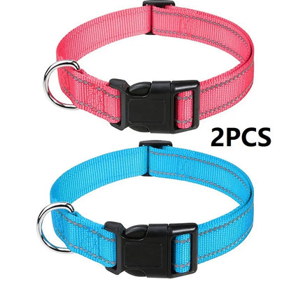 Reflective Dog Collar – Adjustable Nylon with Quick-Release Buckle, XS–XL