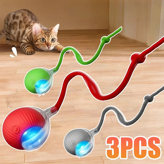 Smart Rolling Ball Cat Toy with Faux Tail – USB Rechargeable, 3 Speed Modes