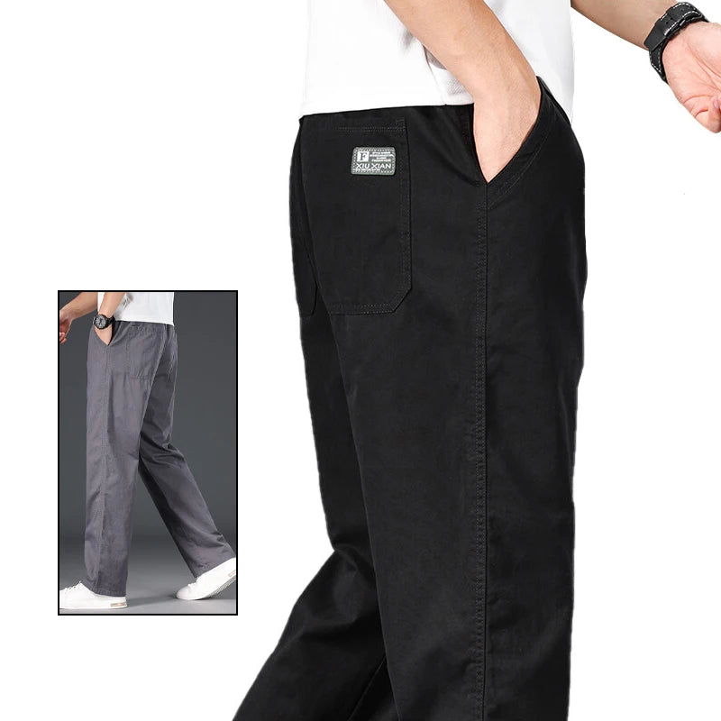 Men's Plus Size Relaxed Fit Casual Pants – Elastic Waist Cotton Trousers