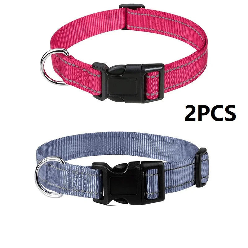 Reflective Dog Collar – Adjustable Nylon with Quick-Release Buckle, XS–XL